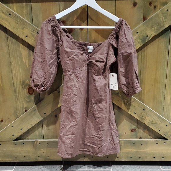 Billabong Del Sole Textured Brown Mauve Taupe Mini Dresd Size XS / S Coastal - Picture 1 of 8